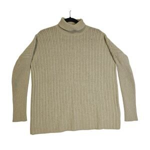 Garnet Hill Sm Ws Oatmeal Tan knit Lambwool Angora Blend turtleneck sweater Warm